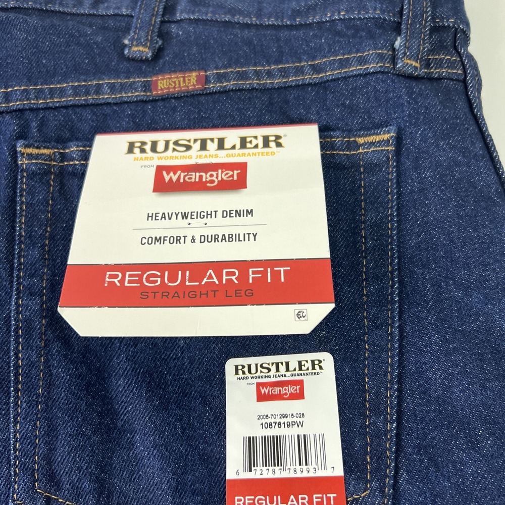 Rustler Wrangler Men Jeans 40X30 Straight Reg Fit Heavyweight 87619PW Dk Blue E8